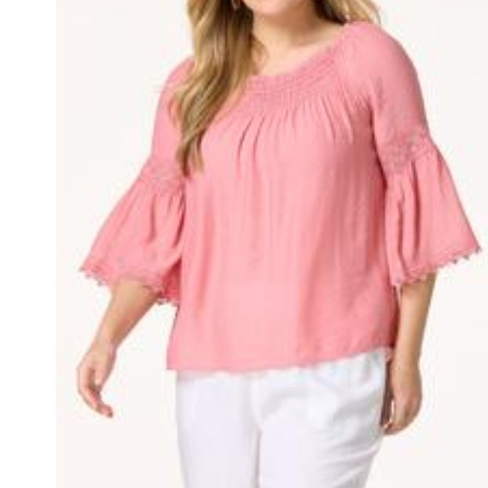 Rosey pink  Smocked Lace Accent Women's Top